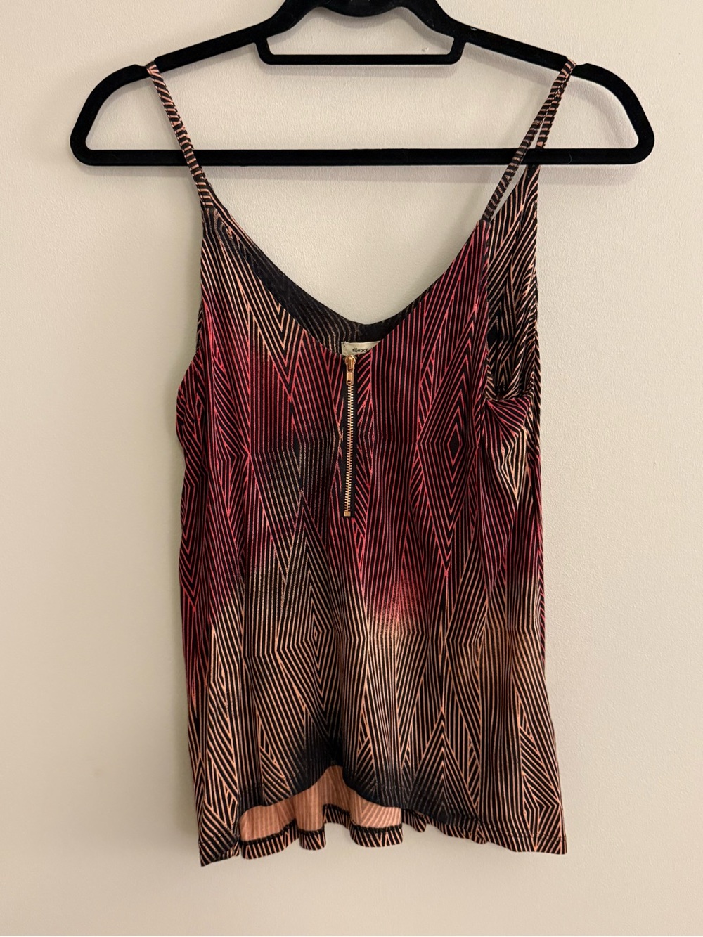 silence + noise Geo-Print Zip Front Cami in Pink and Black